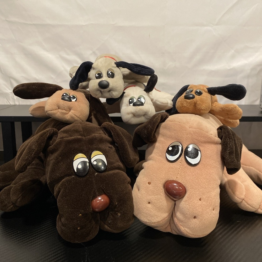 Vintage 80s POUND PUPPIES (Lot of 6) 2 large & 4 small puppies, by Tonka